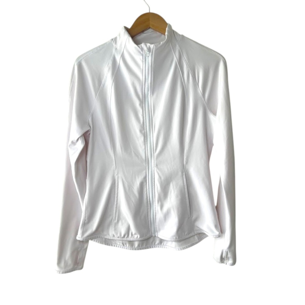 Yogalicious Lux Rebel Jacket‎ Womens Large White Full Zip Activewear Thumbholes